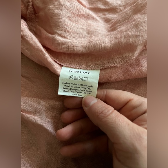 Grae Cove Women’s Pale Pink Midi 100% Linen Dress Ruffle - Size Medium - Picture 6 of 9